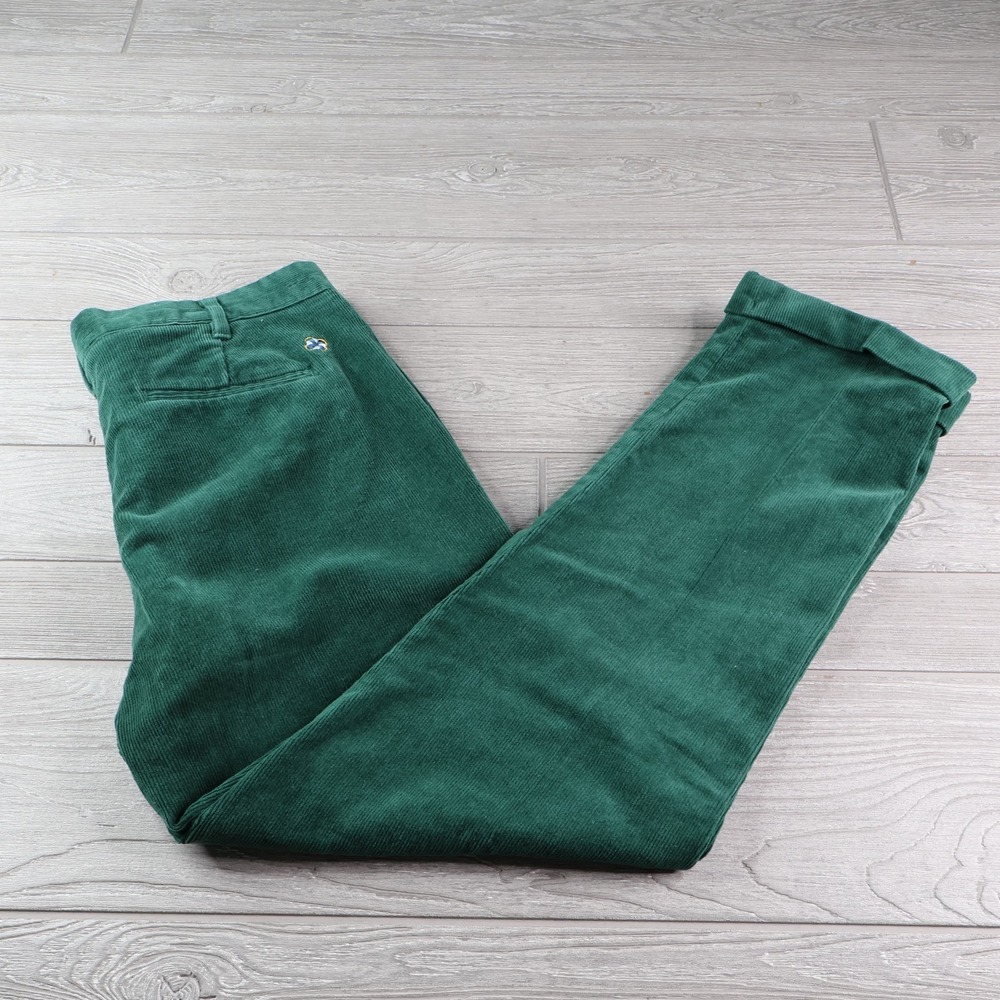 Castaway Nantucket Corduroy Pants Men's 34x28 Green Pleated Cuffed Chino